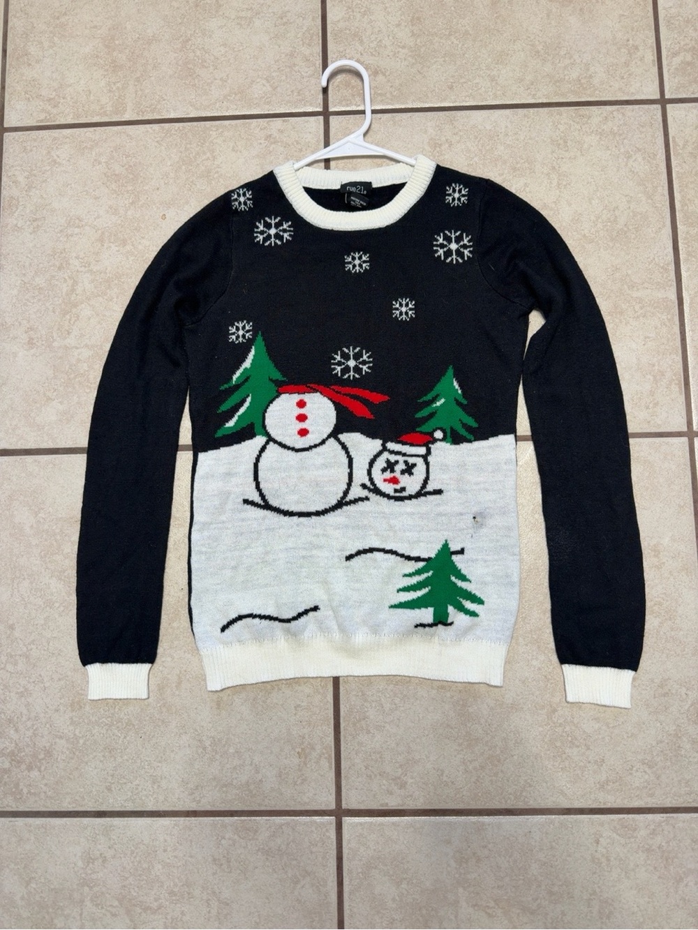 Rue21 Snowman Christmas Sweater Medium Black Winter Holiday Knit Pullover